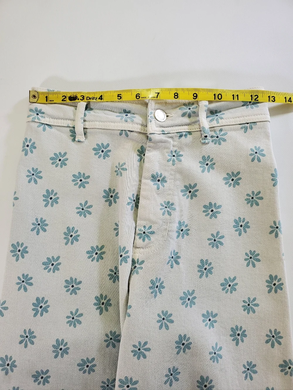 🟢7653 * Zara Marine Straight Leg Floral Daisy Print Jeans Light Wash Size 2 - Picture 9 of 12